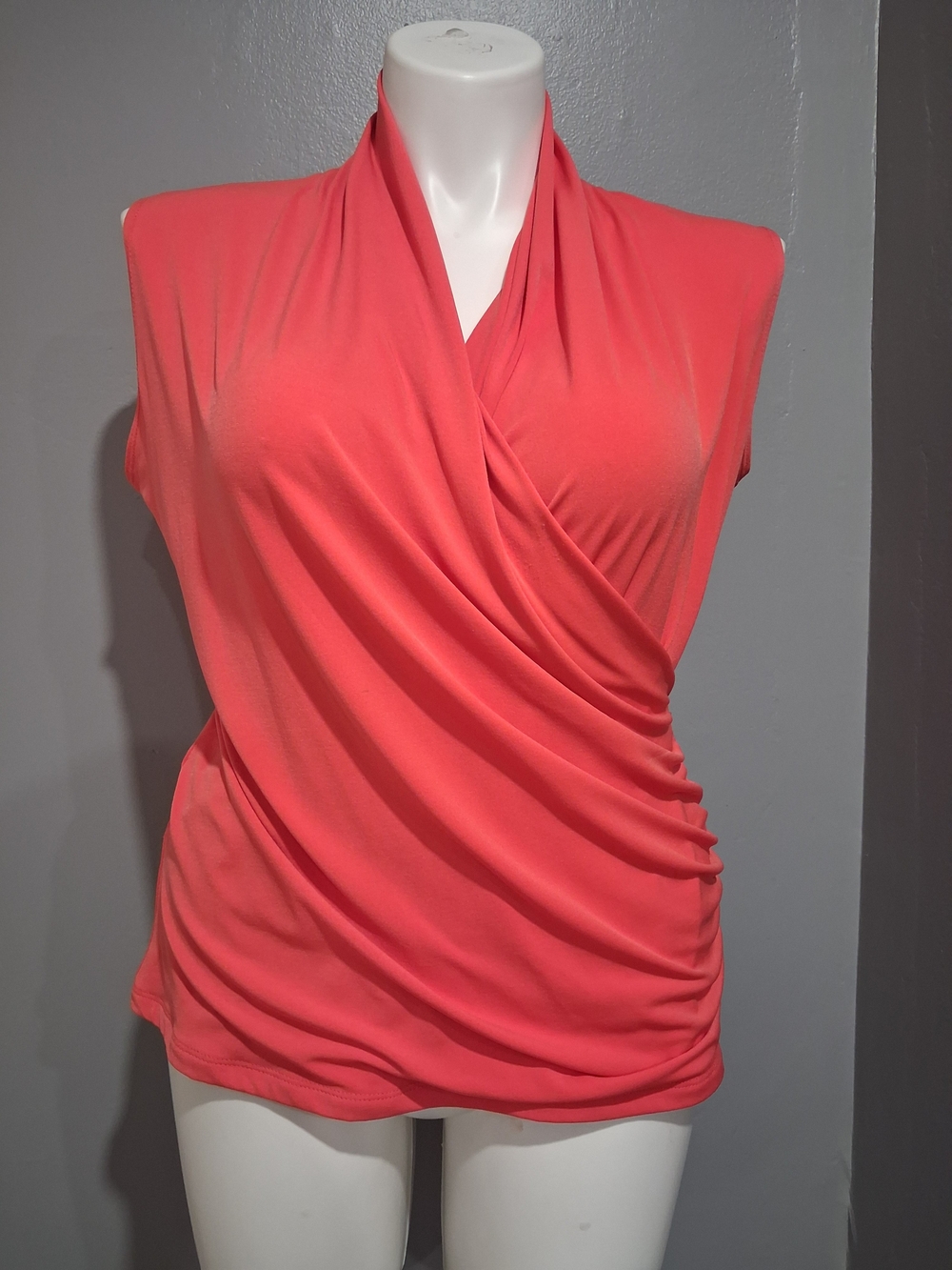 dressbarn Coral Draped Surplice Sleeveless Top